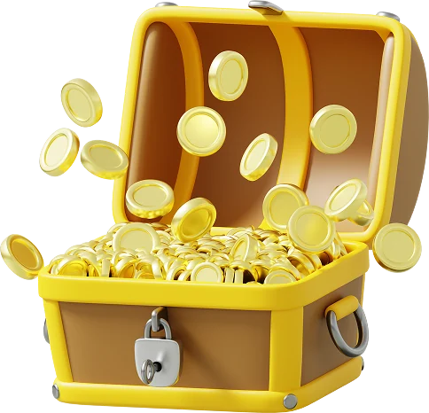 An open treasure chest overflowing with gold coins.